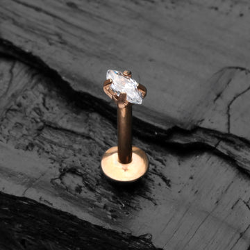 Detail View 1 of Rose Gold Marquise Sparkle Prong Set Gem Top Internally Threaded Steel Labret-Clear Gem